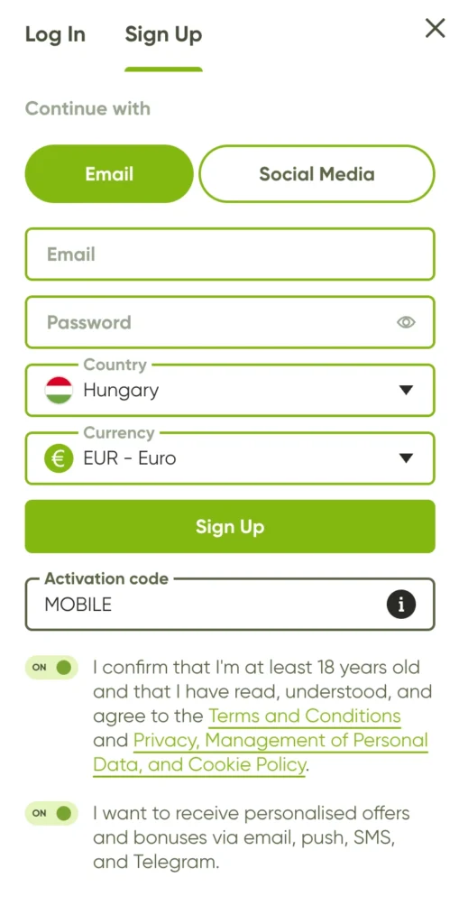 Regisztráció a Fresh kaszinóban