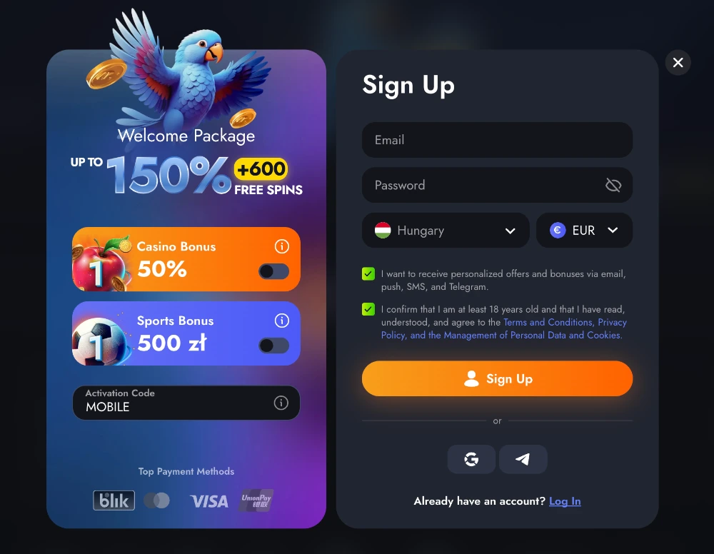 Hogyan lehet regisztrálni a Martin kaszinóban